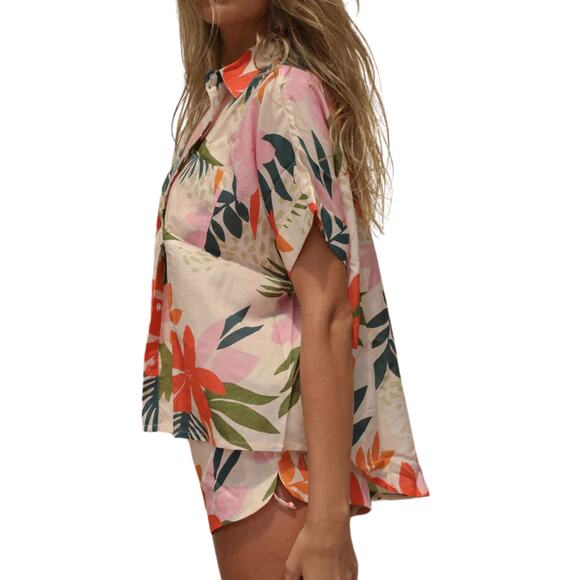 Stone Fox Swim Nirvana Oversized Linen Shirt Haiku Print XS/S - Picture 2 of 8